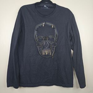 Funky bunny black long sleeve skull zipper shirt size xxl runs small M